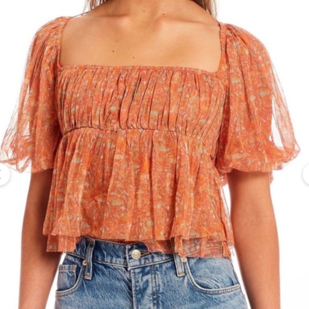 Free People Penelope Printed Smocked Peplum Too